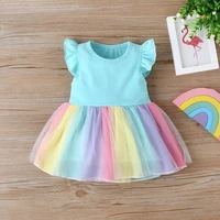 new summer baby girls tutu dress children party little girl kids clothes flying sleeve princess rainbow patchwork outfits dress