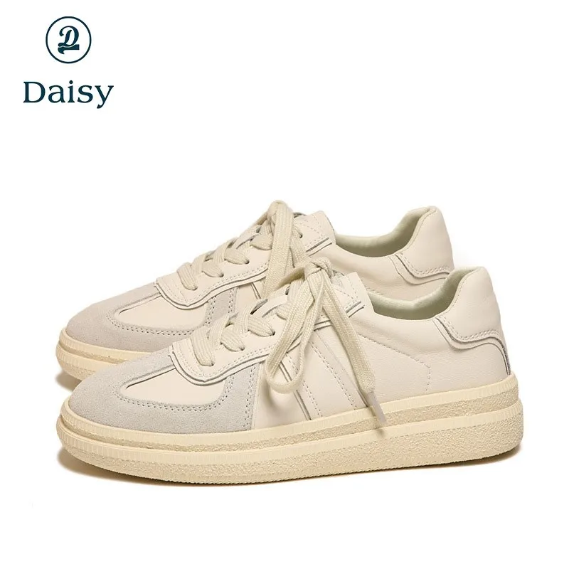 

2023 spring new sports training shoes women's leather small white shoes Korean version versatile lace-up thick sole casual shoes