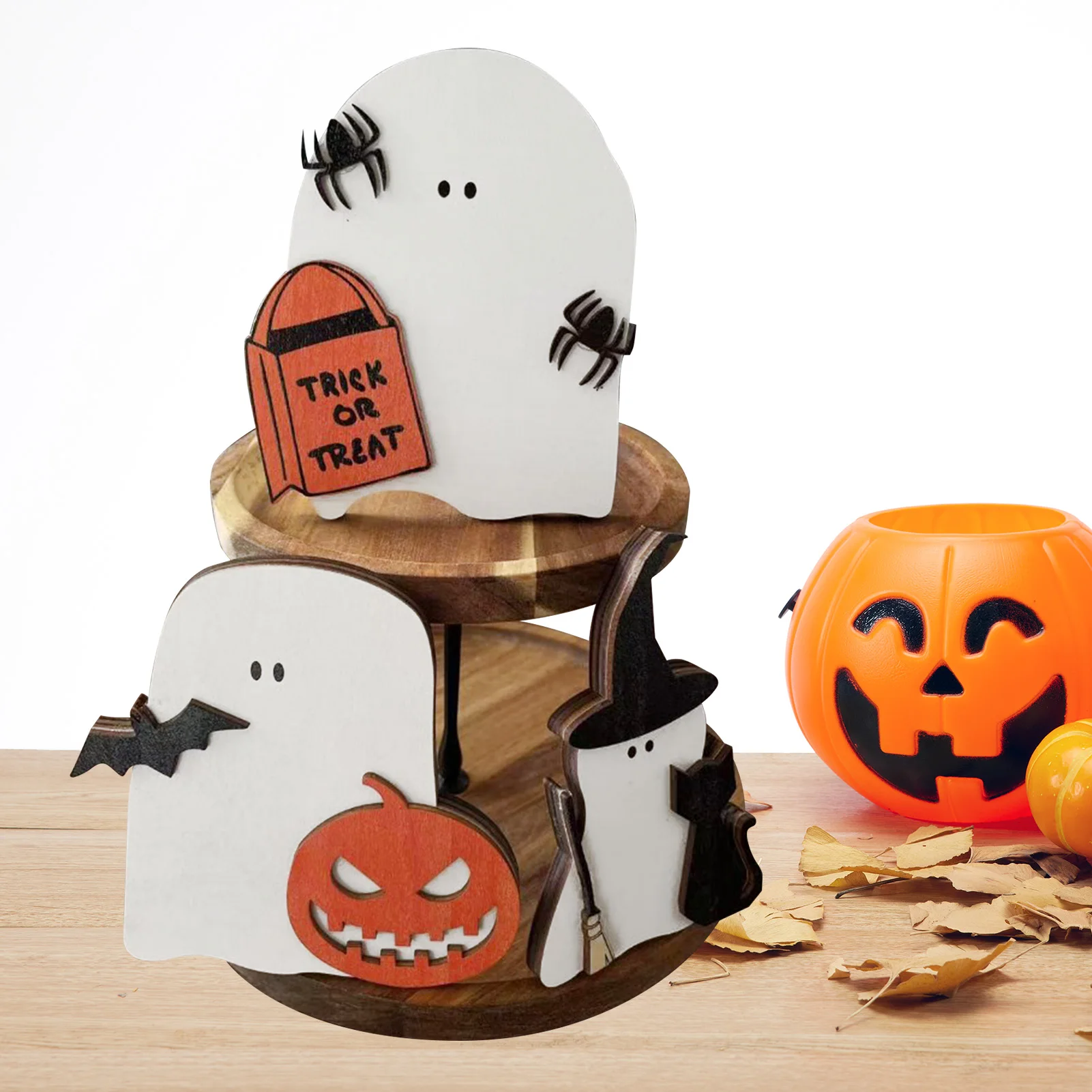 

Wood Ghost Table Sign Spooky Theme Ghost Decoration Ghost Theme Halloween Wood Tabletop Decor For Home Kitchen Shelf