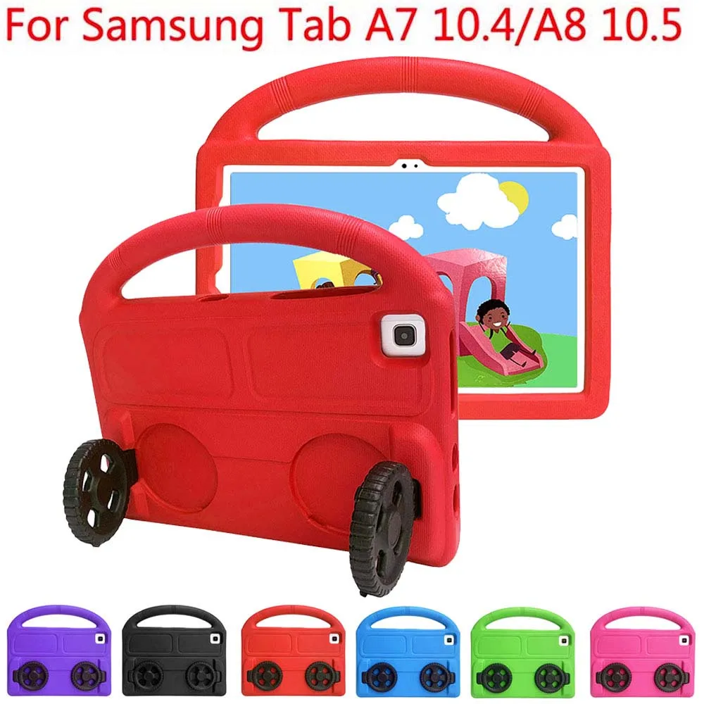 

Cartoon Wheel Stand Case For Samsung Galaxy Tab A7 10.4 A8 10.5 Shockproof Soft EVA Handheld Cover Skin