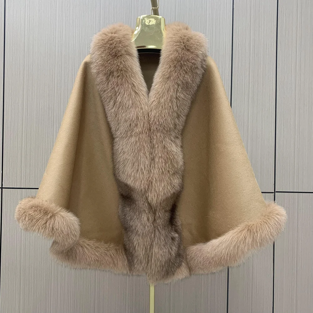 

Fall Winter New 2022 high fashion Solid Color Real Fox Fur Ladies Coat poncho style natural fox fur jackets GX03