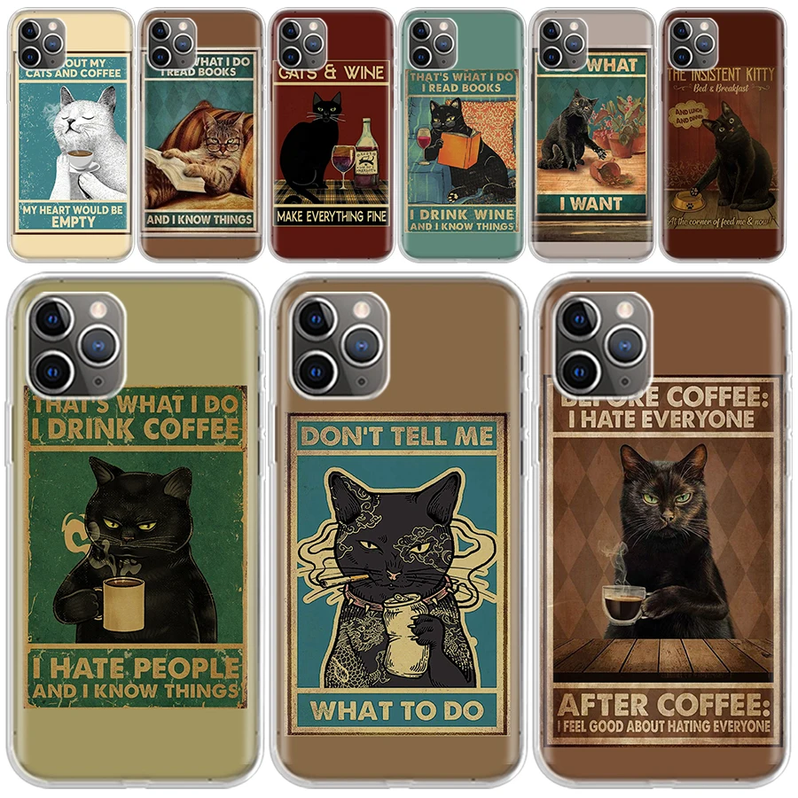 Funny Cat Poster Daily Life Transparent Soft Phone Case for iPhone 14 13 12 11 Pro Max 7 Plus Apple XS XR X SE 8 6 + 6S 5 5S Min