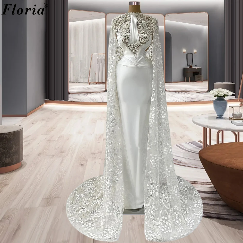 

Женское вечернее платье-русалка, элегантное белое платье с цветочным кружевом, в мусульманском стиле, для помолвки