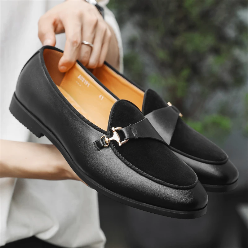 Туфли мужские кожаные без застежки брендовые удобные лоферы мягкая обувь для