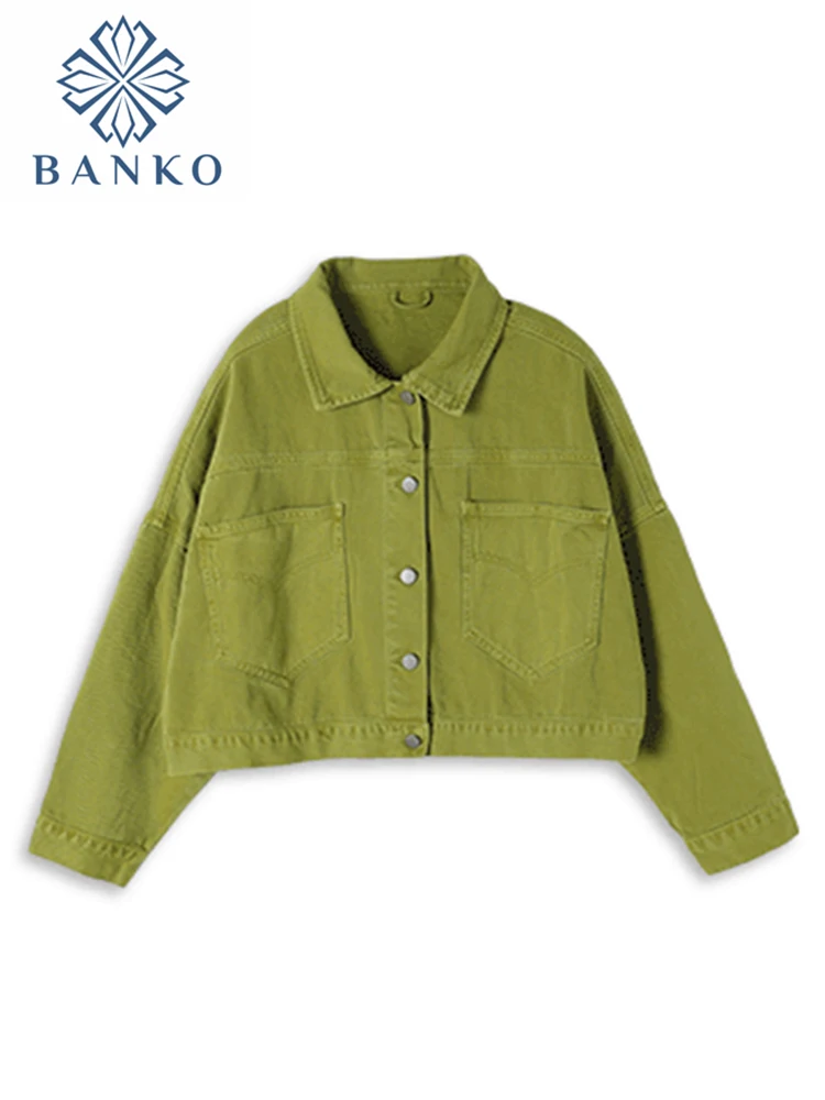 

Solid Denim Jacket Women Autumn 2022 Casual Crop Tops The New Oversize Fashion Loose All-match Turn-down Collar Female Clothing