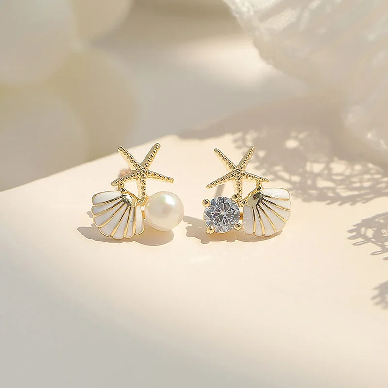 

Creative Shell Pearl Earrings for Women Temperament Imitation Simple Asymmetric Fashion Personality Jewelry Refined Wedding