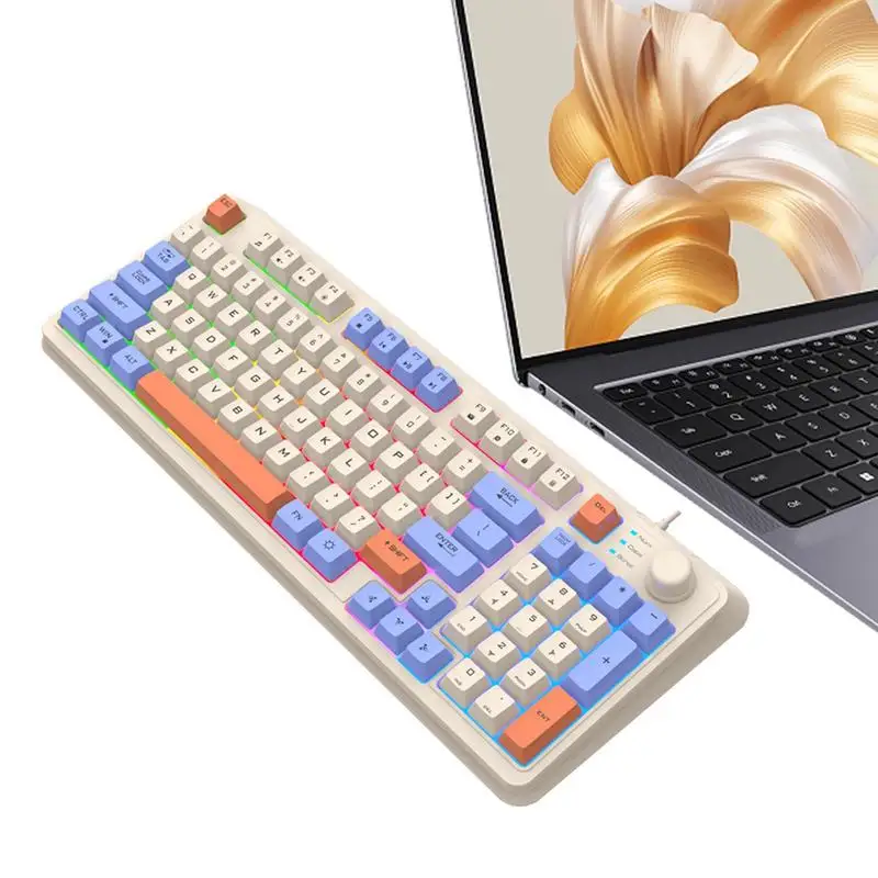 

Backlit Game Keyboard Mechanical LED Keyboard For Computer 94 Keys Separate Volume Buttons Multimedia Function Keys Keyboard For