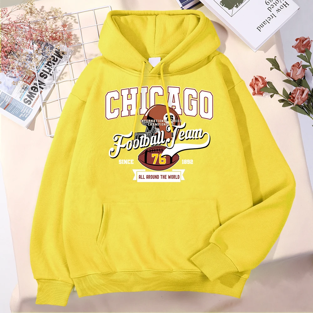 

Chicago Football Team 76 All Around The World Male Clothes Fashion Oversized Hoodies Hip Hop Basic Clothing Daily Casual Tops