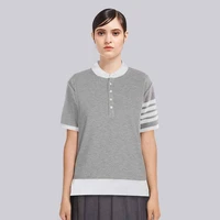 tb thom summer polo shirt women blouse 2022 new luxury cotton casual short sleeve korean design turn down collar slim tops
