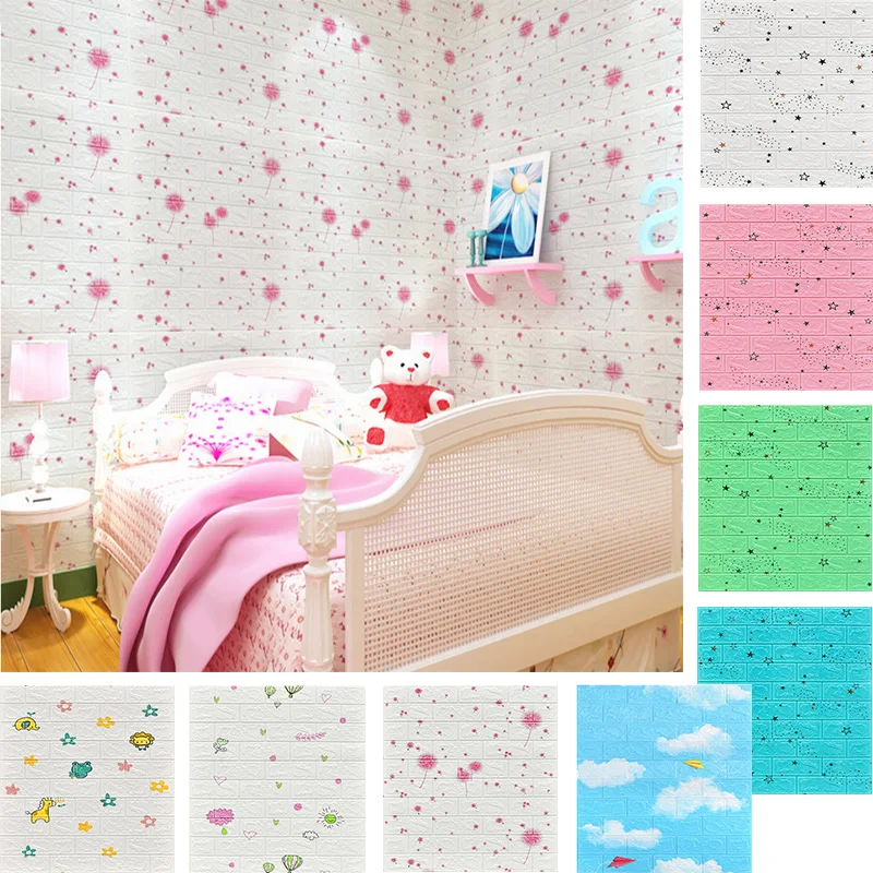 

Soft Brick Foam 3D Wall Sticker Wallpaper DIY Room Home Decor Self Adhesive 77*70cm Flowers Dandelion Child Kids Protect New