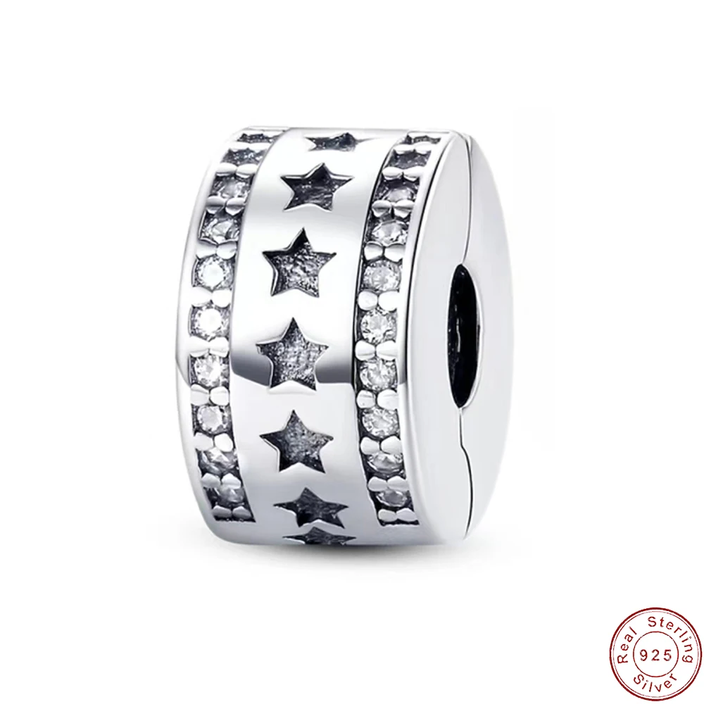 

Аутентичные S925 Стерлинговое Серебро DIY талисманы AAA CZ звезда зажим для оригинальных женщин браслет, ожерелье цепь ювелирные изделия