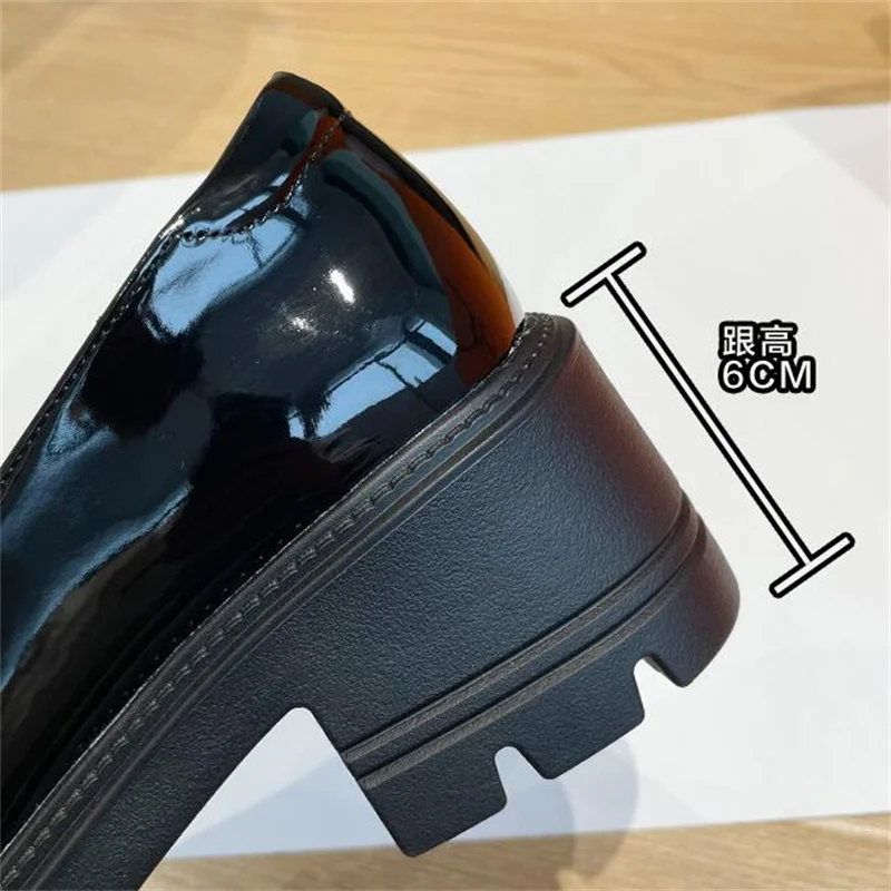 Summer New British Style Small Leather Shoes Women's Japanese Retro Rhinestone Thick-Soled Loafer Pumps For Women Black Beige