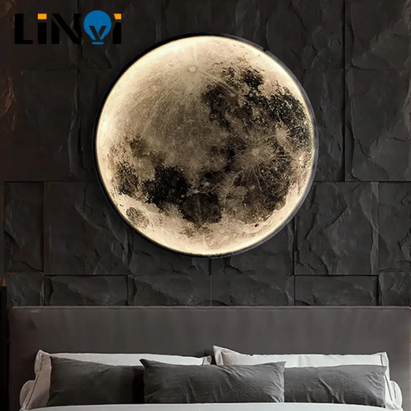 

Moon Wall Lamp Aisle Corridor Mural Art Sconce Foyer Hallway Gallery Background Decoration Kid Bedroom Bedside Led Celing Light