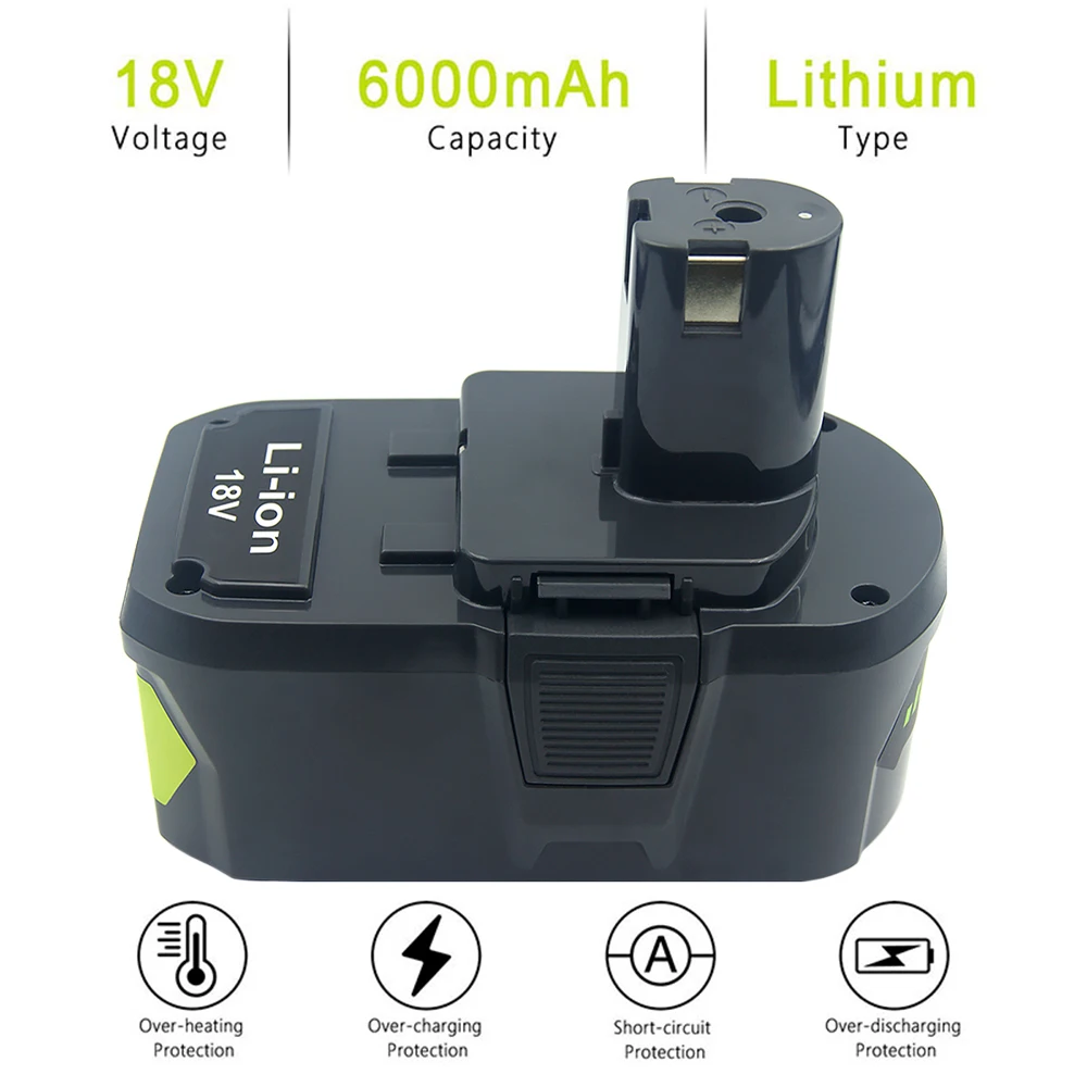 2 упаковки 6000 мАч 18 в сменная батарея для Ryobi литиевая P102 P103 P105 P107 P108 P109 ONE +