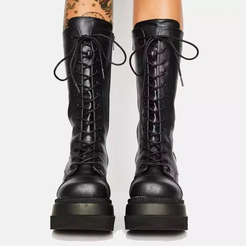 

Autumn Winter 2022 Fashion Gothic Punk Women Thigh Boots Wedges High Platform Heels Female Street Cosplay Shoes Zapatos De Mujer
