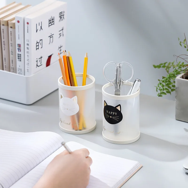 

Pen Holder Student Desk Stationery Storage Box Makeup Brush Bucket Transparent Office Ornament Desk Organizer Pen Organizer