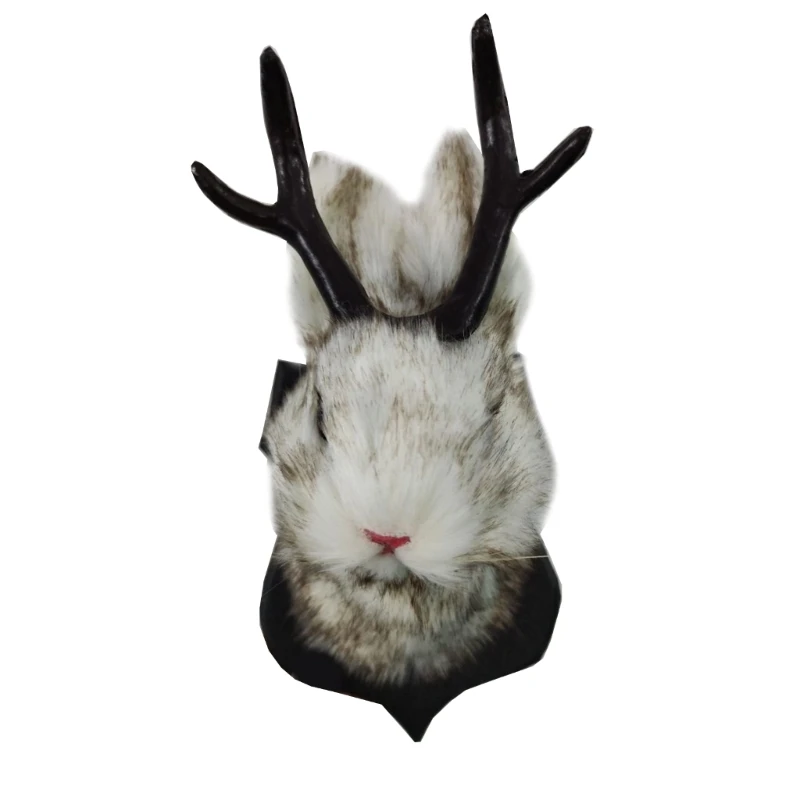 

Antlers Rabbit Head Statue Home Decorations 3D Abstract Sculpture Wall Hanging Decor Animal Statues Living Room