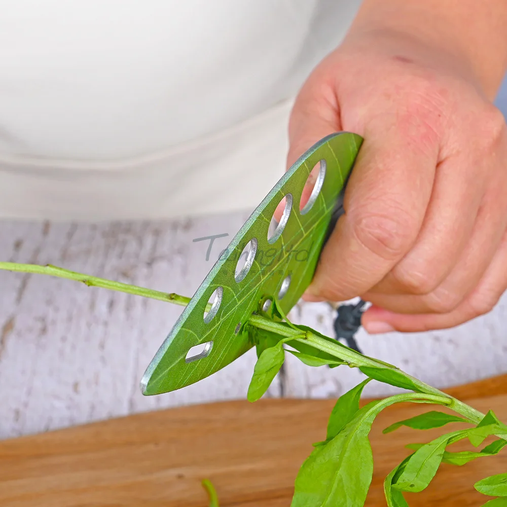 

Stainless Steel Herb Cutter Stripper 9 Holes For Oregano Thyme Kale Peeler Vegetable Cutter Portable Leaf Shape Kitchen Gadget