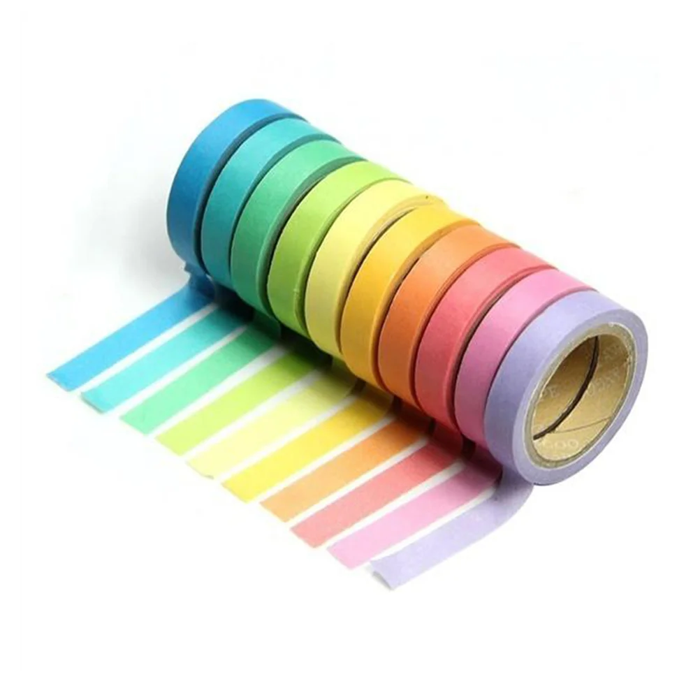 

10 Rolls of Washi Tape Coloured Decorative DIY Tape Rainbow Candy Color Adhesive Masking Tape for Planners Scrapbooking