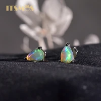 itsmos water drop natural opal studs earrings genuine gemstone blue colorful silver elegant earrings for women girl gift