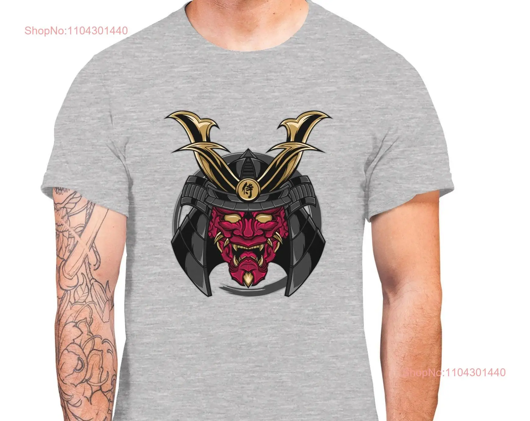 Samurai T shirt For Men Japanese Hannyamask Helmet Top Plus Size Available long or short sleeves