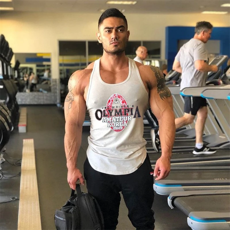 

Gyms Tank Tops Men's Sleeveless Tank tops New Boys Bodybuilding Clothing Undershirt Men stripe Cotton Fitness Vest Male Tanks