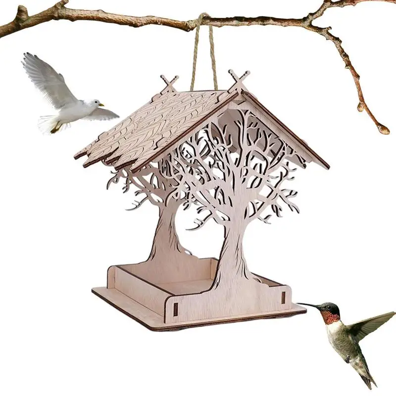 S Hanging Decorative Cottage Wooden Bird Seed Feeder Hanging Birdfeeder For Outdoors Blue Jays Cardinals Easy
