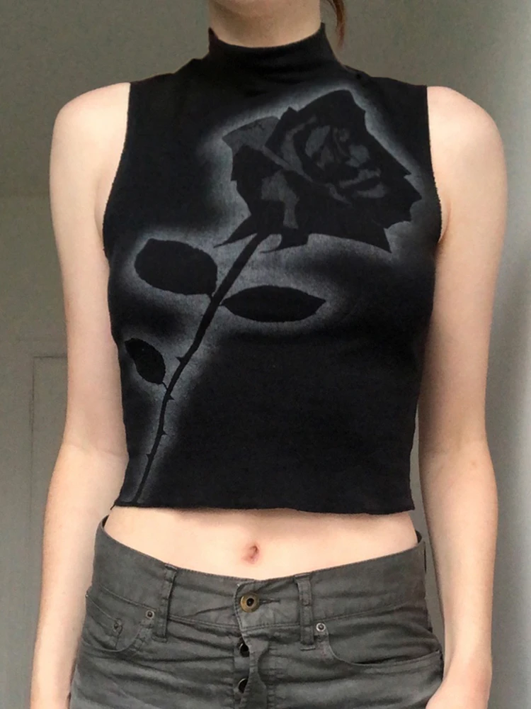 Cuteandpsymall готические Модные майки с открытыми плечами Водолазка укороченная Y2K Camis