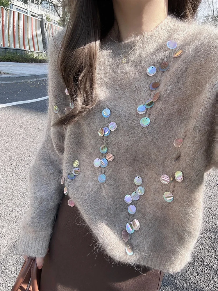 Женский свитер с блестками Maillard Lazy Style зима 2024 новая мода свободные нишевые