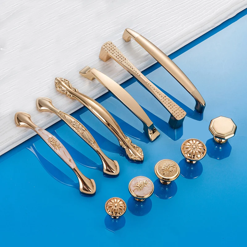 

Champagne Gold Door Handles Zinc Alloy Cabinet Handle Drawer Knobs European Wardrobe Pulls Kitchen Handle Furniture Hardware