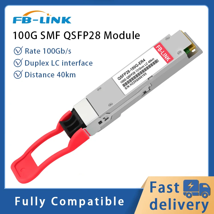 

FB-LINK 100G QSFP28 ER4 Duplex LC SMF Transceiver Module 1310nm 40km compatible with Cisco、 juniper、Huawei、Mellanox、NVIDIA etc.