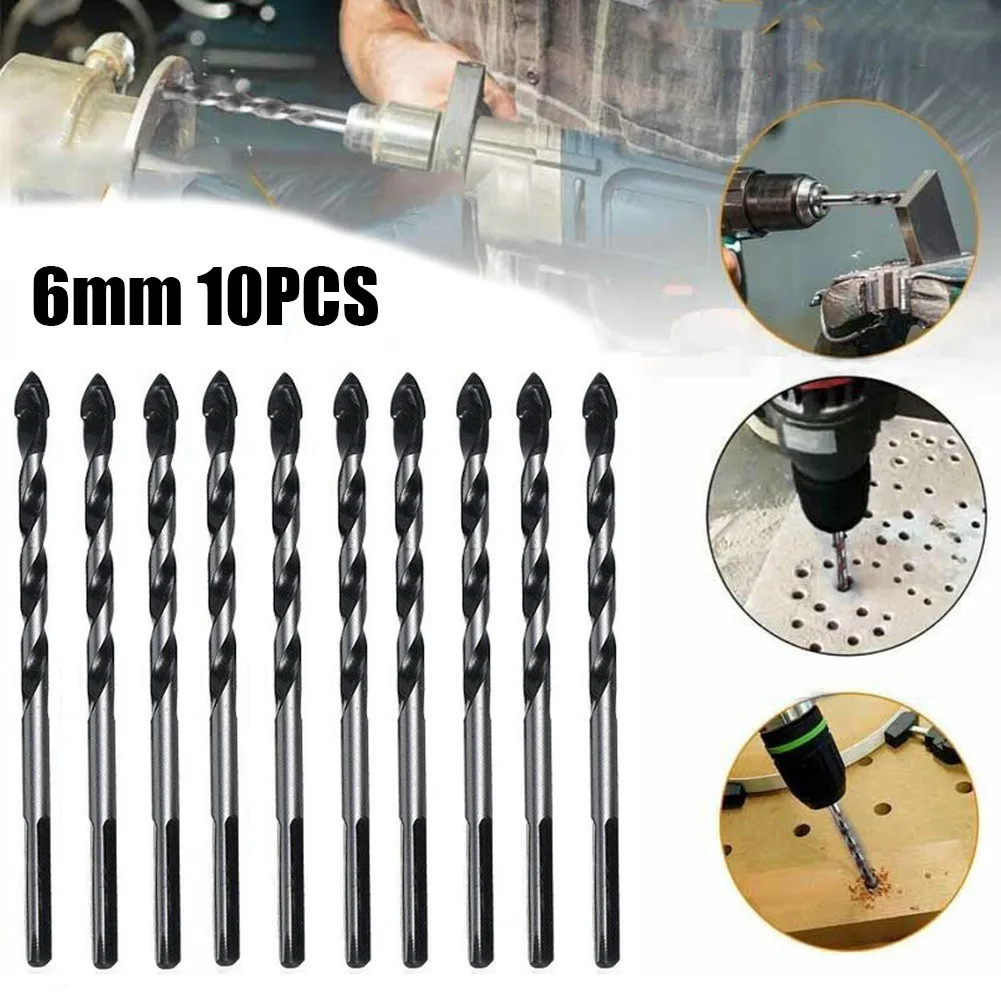 10PCS 100mm Triangular Drill Bit 6mm DIameter Tungsten Carbide Drill Bit Set For Porcelain Tile Concrete Brick Glass
