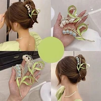new women metal hair claw elegant gold flowers hair clips barrette crab headband ponytail clip headwear hair accessories tiara