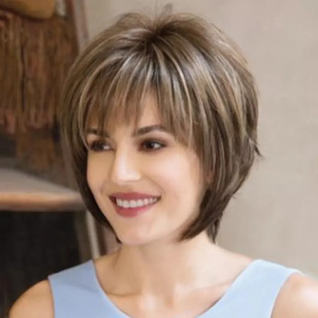

Short Ombre Brown Blonde Synthetic Wigs With Bangs for Women bob Hairstyle Cosplay Natural Hair Wigs