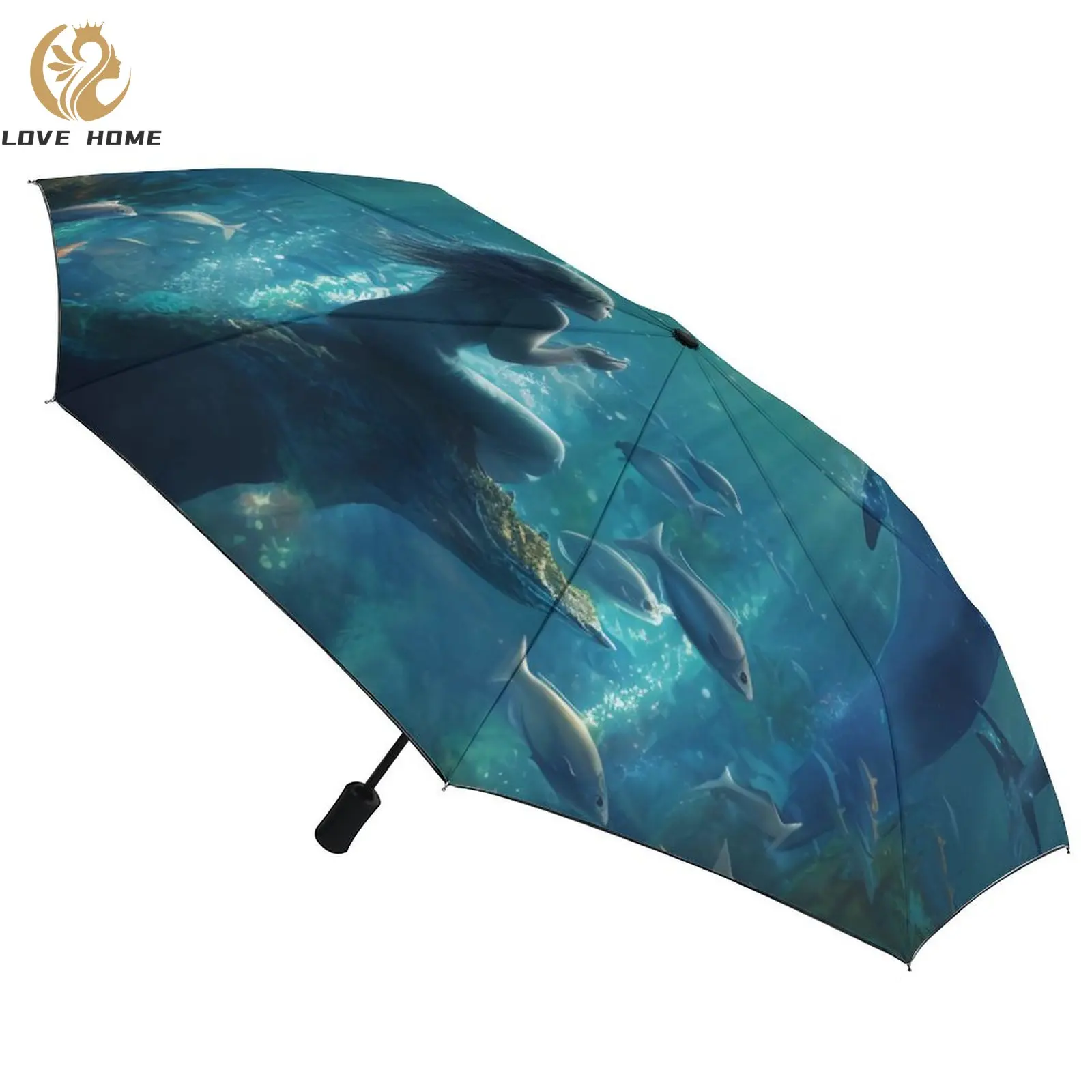 

Dolphin 8 Ribs Automatic Umbrella Mystical Realms Black Coat Umbrella Portable UV Protection Umbrellas for Male Female