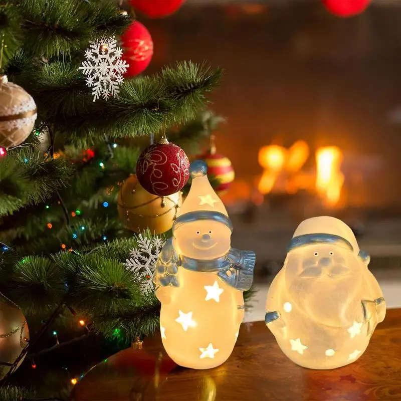 

Christmas Resin Ornaments Santa Claus Snowman Lighted Decor Christmas Table Top Decor Centerpieces LED Light Party Favor Gift