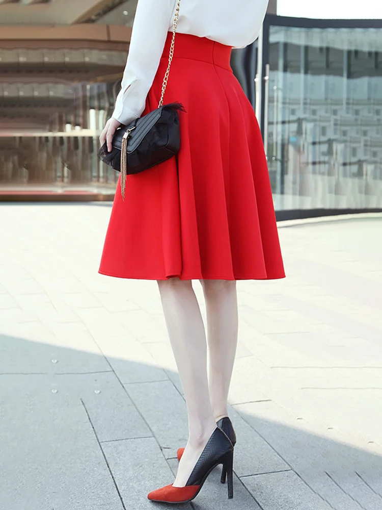 Женская Базовая юбка XS-5XL с завышенной талией однотонная простая Расклешенная