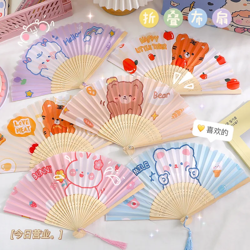 Cute Cloth Folding Fan Portable Cartoon Dance Hand | Decorative Fans