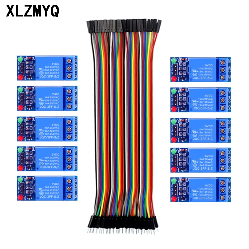 

10pcs 5V 12V 1 Channel Relay Module Shield With optocoupler Support High and Low Level Trigger Relays + 20CM 40Pin Dupont Line