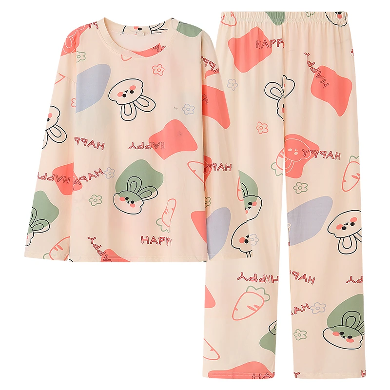 CAIYIER Big Size 3XL Autumn Winter Pure Color Pajamas Set O-Neck Long Sleeve Leisure Sleepwear For Women Chic Lingerie Nightwear