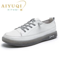 aiyuqi loafers ladies genuine leather large size spring new lace up white shoes women fashion casual soft sole flat shoes women