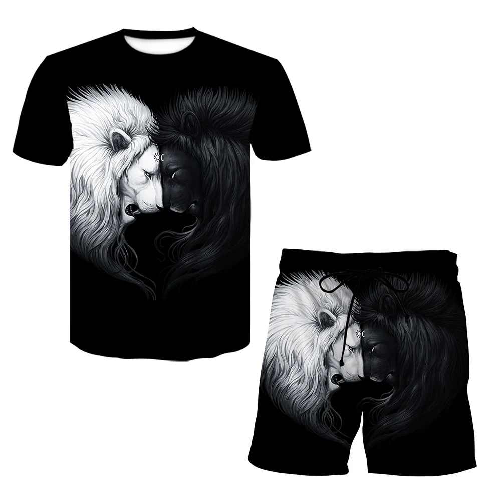 Summer Men Tracksuit Casual Short Sleeve Streetwear The Lion King 3D Printed 2 Piece Set O Neck Sportswear Male T -shirt