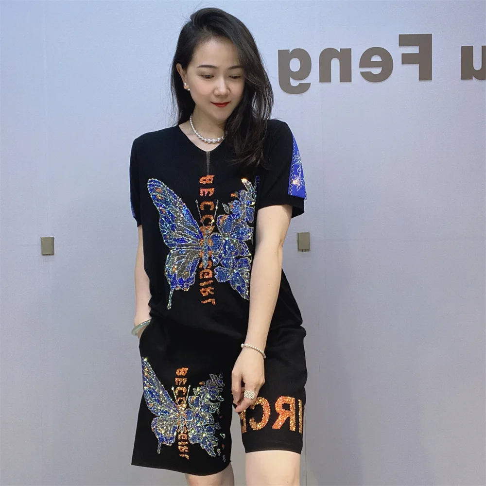 Блестящий Женский трикотажный комплект из двух предметов с блестками и