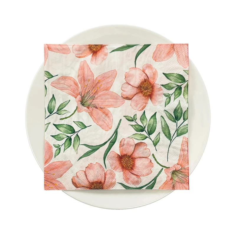 

20pcs/Pack of 2 Layers Eco-Friendly soft square Cocktail Table Tissue floral print Disposable Party Decorations Colorful Napkins
