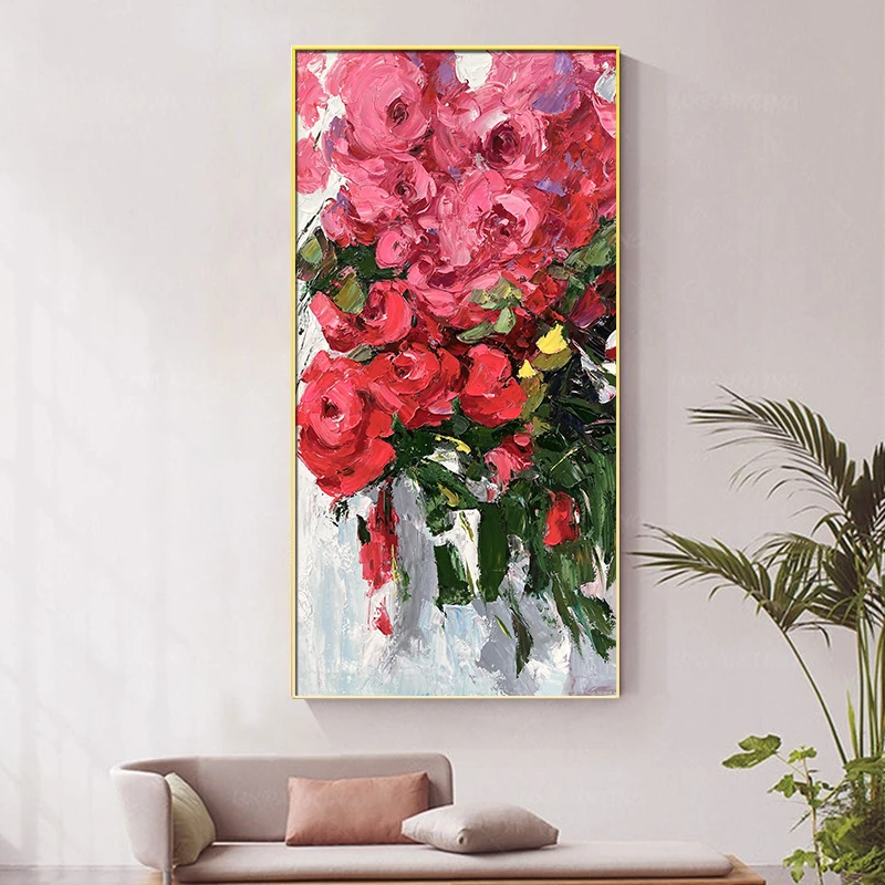 

Hand-painted Porch Rose Oil Painting Handmade Modern Minimalist Decorative Painting Living Room Art Hanging Painting