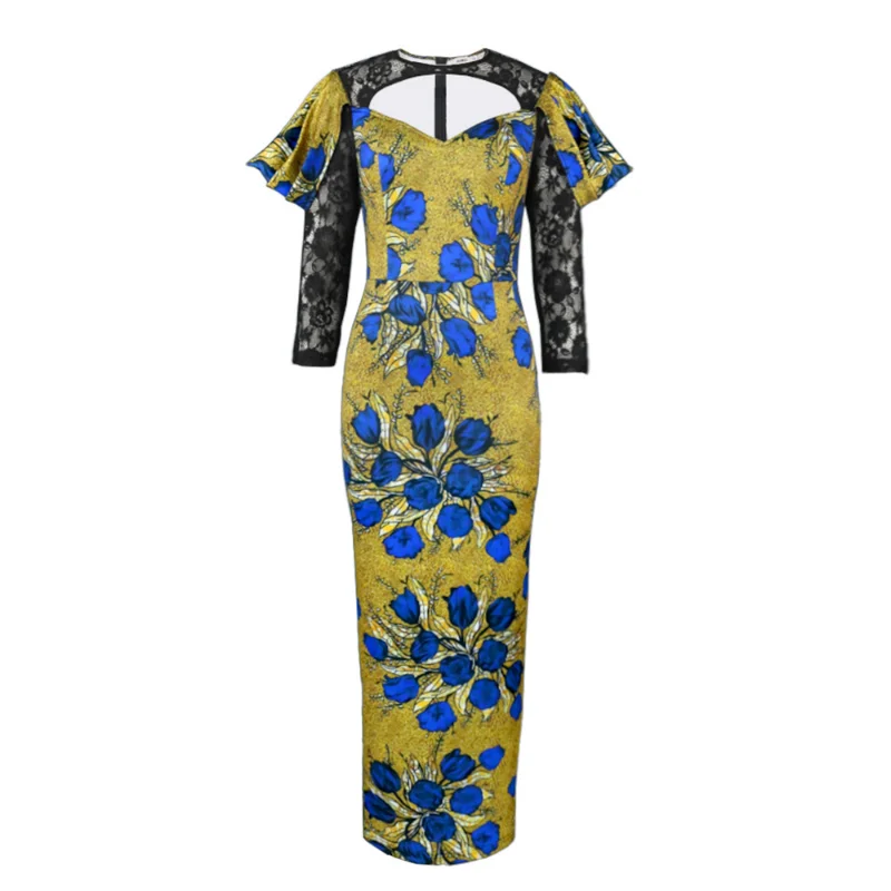 

African Maxi Dresses for Women Spring Autumn African Women Long Sleeve O-neck Polyester Printing Long Dress African Clothes