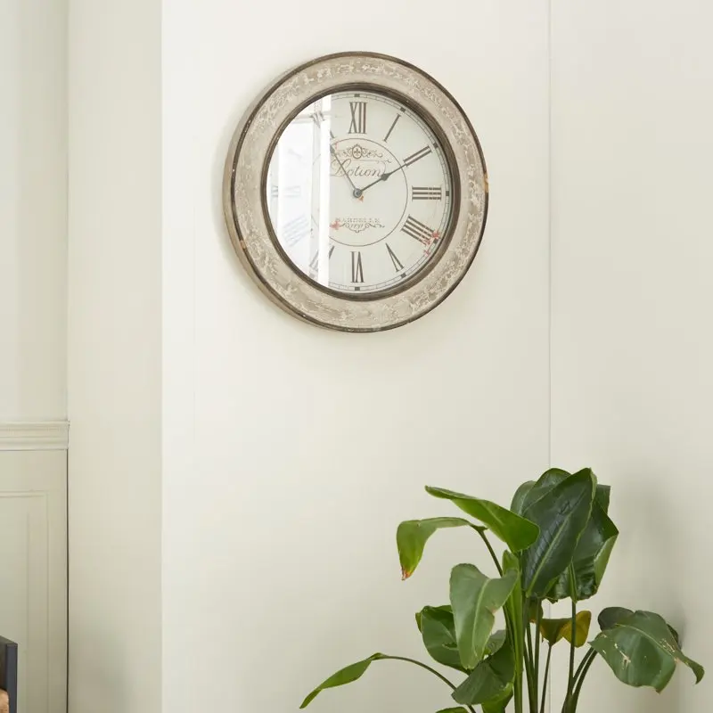 

24" Cream Wood Distressed Wall Clock