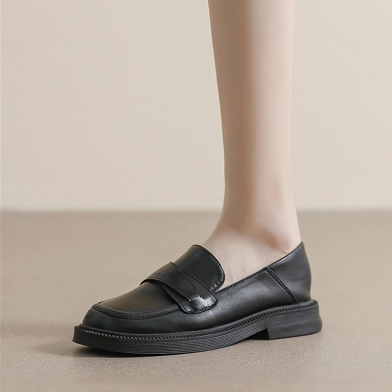 High Quality Penny Loafers Women Genuine Cow Leather Round Toe Slip-on Sewing Design Ladies Comfortable Flats Woman Casual Shoes