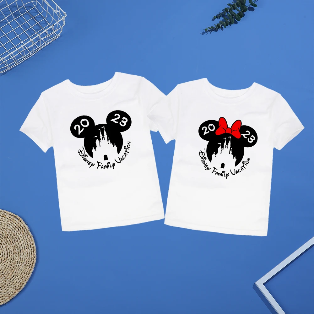 

Disney 2023 Mickey Minnie Print Creativity Kid T-Shirt Casual Y2k Comfy Brother Sister Costume Outdoor Loose Family Vacation Tee