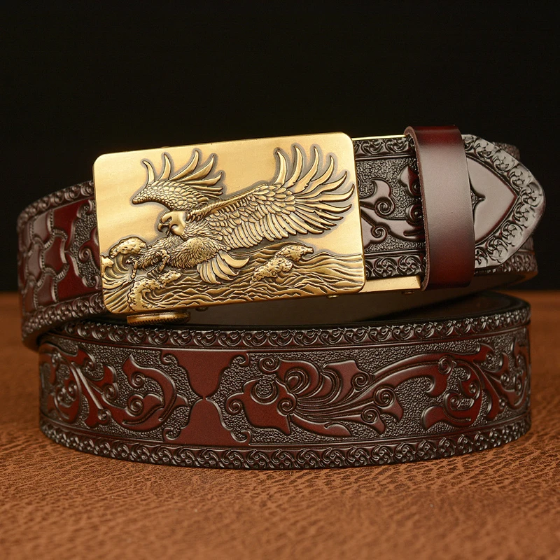 

Dapeng Wings Pattern Automatic Buckle Belt for Men High Quality Genuine Leather Belt Tang Grass Style Strap Male Waistband